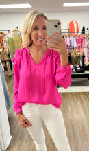 Load image into Gallery viewer, Tickle Me Pink Ruffle Sleeve Blouse
