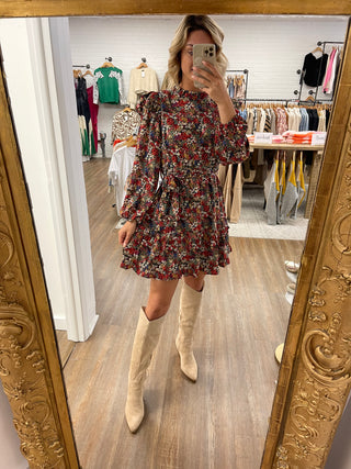 Steal A Glance Floral Tie Waist Dress