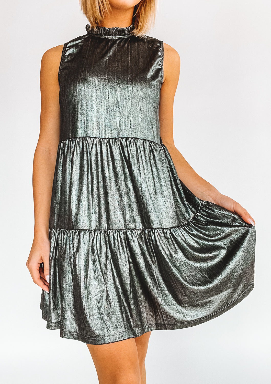 Tierly Beloved Metallic Tiered Dress
