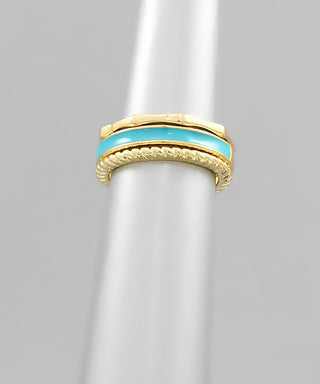 Enamel And Bamboo And Rope Ring Set