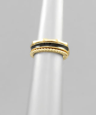 Enamel And Bamboo And Rope Ring Set