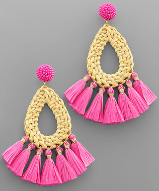 Rattan Teardrop And Tassel Earrings