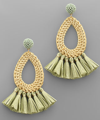 Rattan Teardrop And Tassel Earrings