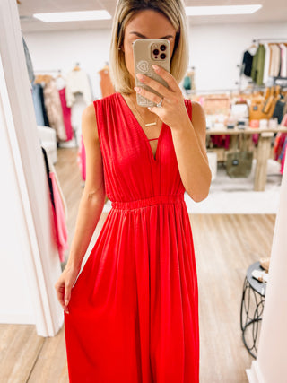 Day Of The Red Satin Maxi Dress