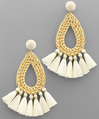 Rattan Teardrop And Tassel Earrings